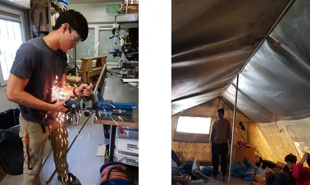 Cutting poles and tent installation