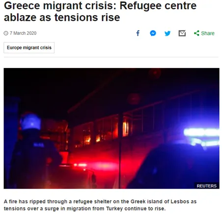 News clipping of refugee centre fire