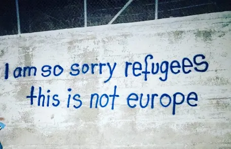 Graffiti across wall in Moria Camp